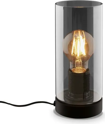 Briloner Tischleuchte Schwarz-Smoke mit Rauchglas - Elegante Tischleuchte mit 1xE27 Fassung, ideal für stimmungsvolle Beleuchtung. Robustes Design aus Glas und Metall, perfekte Ergänzung für jedes Zimmer.