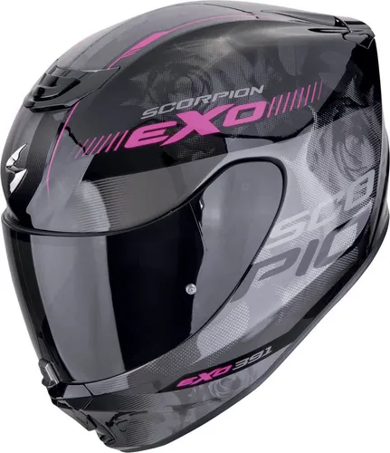 Scorpion EXO-391 Ava Integralhelm XS - schwarz-pink - Motorradhelm für Unisex Erwachsene, ideal für alle Jahreszeiten mit optimaler Belüftung, kratzfestem Visier und praktischer Aufbewahrungstasche.