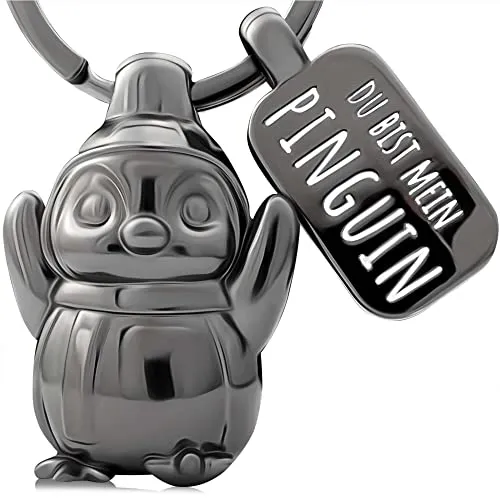 LANOLU Pinguin Schlüsselanhänger Paar - Jahrestag Geschenk mit Gravur 'Du bist mein Pinguin' - Glücksbringer Figur