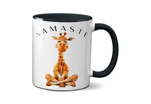 TASSENKING Tasse, Yoga Giraffe mit entspanntem Blick - Namaste / Schwarz