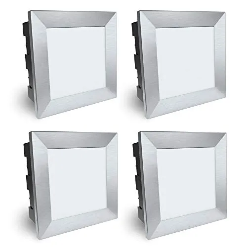SSC-LUXon Piko-LQ Wandeinbauleuchte LED aussen 4er Set - Lampen für Außenbereich mit IP65, ideal als Treppen- oder Wegbeleuchtung. Warmweißes Licht, energiesparend und mit langer Lebensdauer. Einfache Montage dank beiliegender Einbaudose.