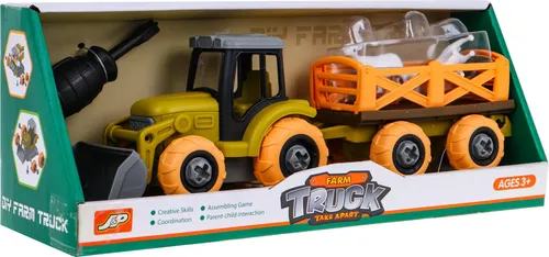 Zerlegter Traktor mit Schaufel und Anhänger + Schraubenzieher + Schaf. Spielzeug für Kinder ab 3 Jahren