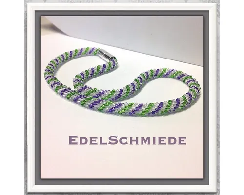 Edelschmiede925 Kette ohne Anhänger Häkelkette aus Glasperlen 925/- Bajonettschließe