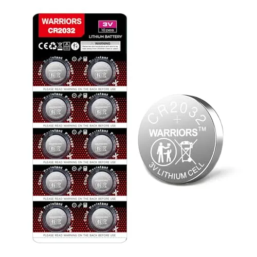 Warriors 2032 Batterie Knopfzellen CR2032 Batterien 3V, Kapazität 240 mAh, kindersichere Verpackung, für den Einsatz in Schlüsselanhängern, Waagen, medizinischen Geräten (10X)