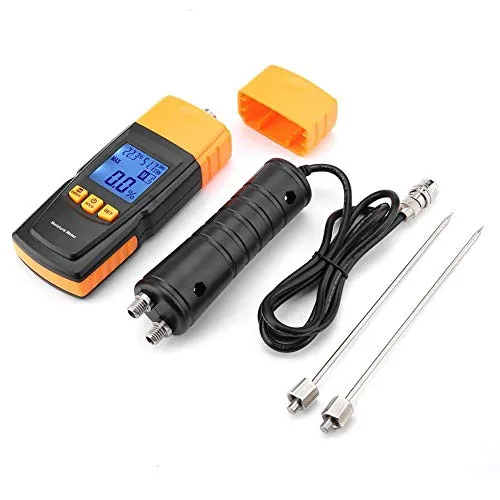 Digitales Holzfeuchtemessgerät mit Langer Sonde, GM620 Handheld Feuchtigkeitsmessgerät Hackschnitzel für Wände Luftfeuchtigkeitsmesser, -10-60 ℃ mit vier einstellbaren Pegeln