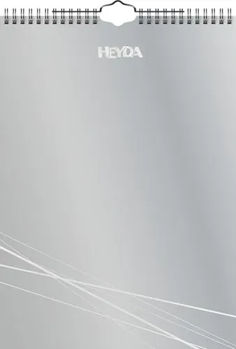 Heyda 2070478 Bastel-/Kreativkalender, 13 Monatsblätter, A 4, Kalendarium immerwährend, Wire-O-Bindung mit Aufhänger, Deckblatt silber, Monatsblätter schwarz