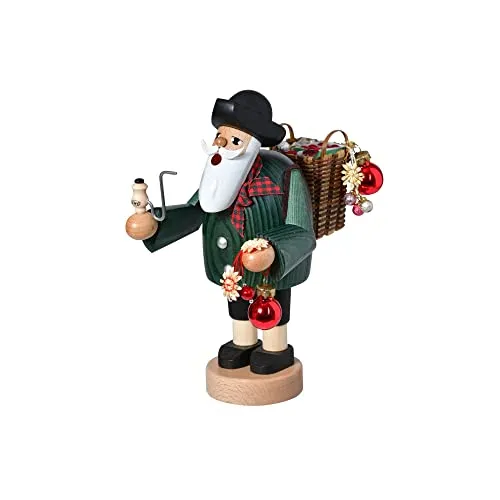 KWO Thüringer Hausierer 20 cm Räuchermännchen - Nussknacker aus Keramik, handgefertigt in Deutschland, bringt traditionelles Erzgebirge Flair in Ihr Zuhause.