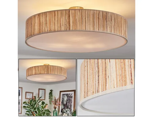 hofstein Deckenleuchte im modernen Boho-Design - Elegante Deckenleuchte aus Metall und Binsenstroh in Beige/Weiß, Ø 60 cm, ideal für Esszimmer oder Wohnzimmer, sorgt für eine stilvolle Beleuchtung und setzt kreative Akzente im Innenbereich.