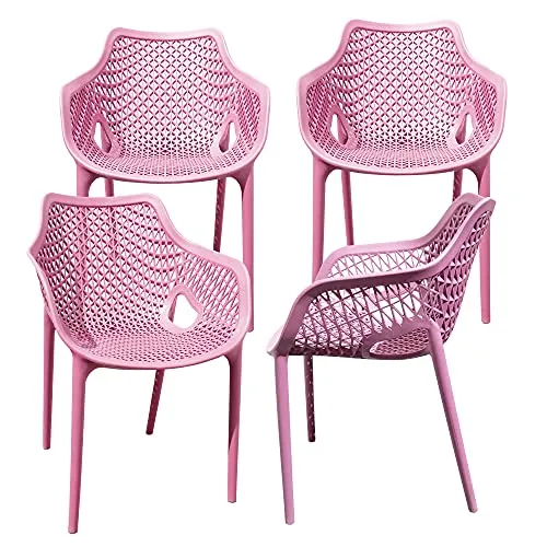 Gartensessel Kunststoff Stapelstuhl mit Armlehne in pink von TRISENS