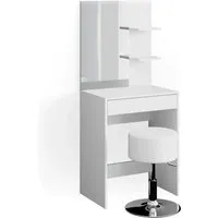Vicco Schminktisch Isabelle mit Spiegel und Hocker, Weiß, 60 cm - Stylischer Kosmetiktisch mit viel Stauraum für Make-up und Pflegeprodukte, ideal für kleine Räume. Inklusive Hocker und einfacher Montage.