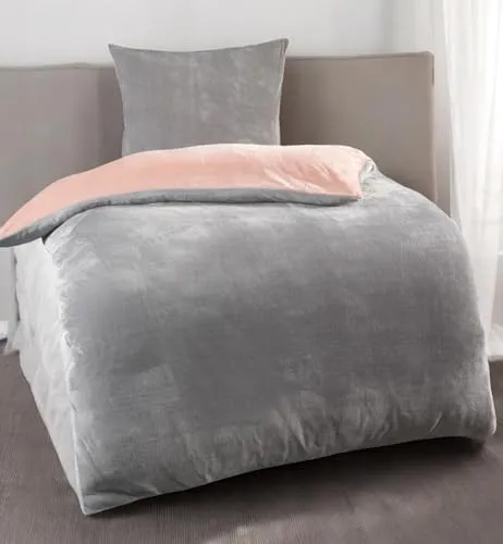 DreamHome Winter Wende Plüsch Bettwäsche 135x200 - Bettwäsche-Set in Silber-Rosa, aus hochwertigem Cashmere Touch Nicky-Teddy Material, besonders kuschelig und warm, ideal für kalte Nächte, waschbar bei 60° C und trocknergeeignet.