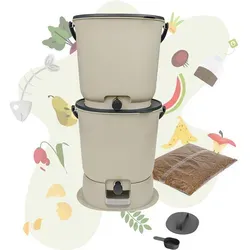 Bokashi Starter Set mit 2 Eimern - Nachhaltige Abfallverwertung - Komposter für Küchenabfälle, verwandelt Essensreste in hochwertigen Biodünger und reduziert Biomüll um 25%. Umweltfreundlich aus recyceltem Kunststoff, geruchsfrei und einfach zu handhaben.