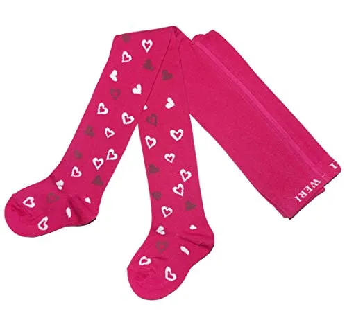 Weri Spezials Baby und Kinder Strumpfhose für Mädchen Baumwolle mit verschiedenen Herzen Designvariationen (134-146, Pink)