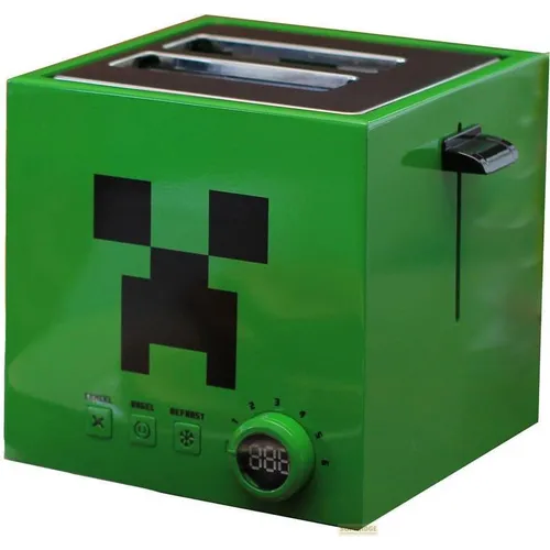 Minecraft Toaster Green Creeper Cube - Stylischer Toaster im Creeper-Design für Fans, mit extra breiten Schlitz für dicke Toastscheiben.