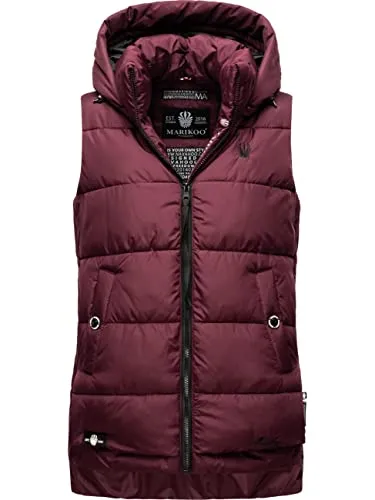 MARIKOO Damen Steppweste Zarinaa in Wine, Gr. XS - Funktionsjacke mit abnehmbarer Kapuze, wasserabweisend und ideal für kalte Tage. Perfekt für Outdoor-Aktivitäten und modisch zugleich!