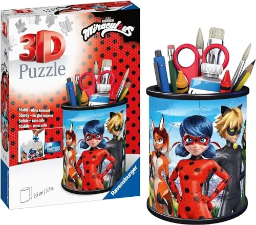 Ravensburger 3D Puzzle 11278 - Utensilo Miraculous - Stiftehalter für Fans von Ladybug und Cat Noir ab 6 Jahren, Schreibtisch-Organizer für Kinder