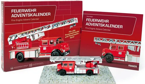 FRANZIS 67206 - Feuerwehr Adventskalender, Metall Modellbausatz Mercedes-Benz L1519 im Maßstab 1:43, inklusive 52-seitigem Begleitbuch und exklusivem Zubehör