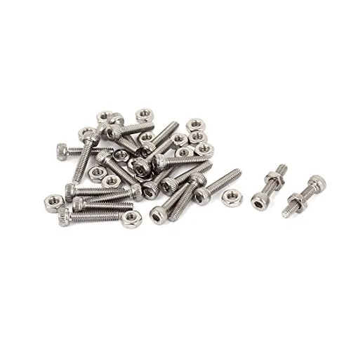 sourcing map M2 x 10 mm, Innensechskant Rändelschrauben Schrauben und Muttern Set, 20 Stück