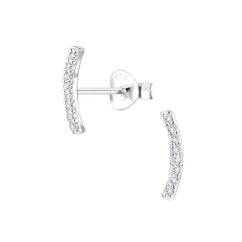 Monkimau - Stab Ohrringe, Ohrstecker, Ohrschmuck - aus 925 Sterling Silber - mit glitzernden Kristallen, Motivgröße ca. 2 x 11 mm - für Damen und Mädchen