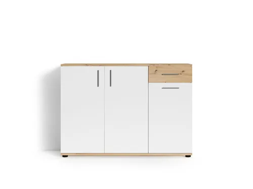byLIVING Kommode Jakob (Weiß / Artisan Eiche) - Elegante Kommode in modernem Design, vielseitig als Sideboard einsetzbar, mit 3 Türen, 1 Schublade und 4 Fächern für optimalen Stauraum.