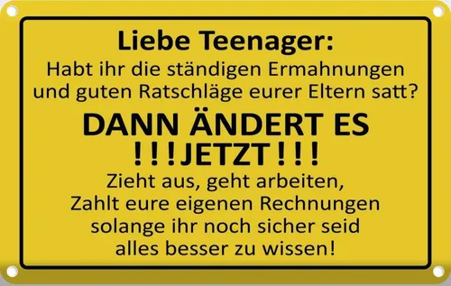 Blechschild 20x30 cm Liebe Teenager Kinder Teens Spruch Zitat - ÄNDERT ES Witz H