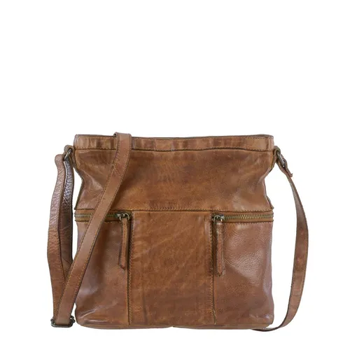 Bear Design Tasche Leder Schultertasche Umhängetasche klein cognac Damen Frauen