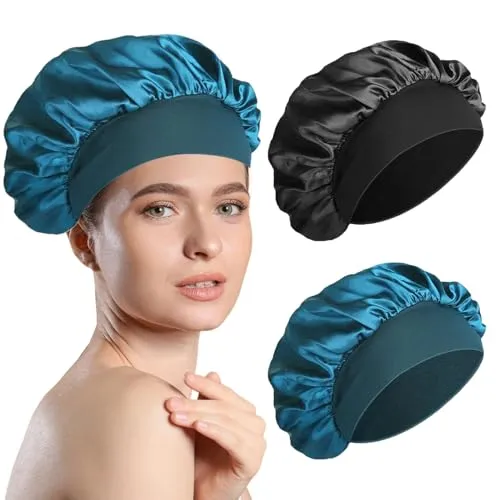Stück Seidenhaube zum Schlafen,Schlafhaube Seide Sleeping,Silk Bonnet Sleep Cap Weiche Bequeme,Satin Haarhaube für Die Nacht Damen,Schlafhaube Haare Schützen und Trocknen,Duschmütze mit Gummizug 2