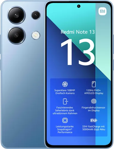 XIAOMI Redmi Note 13 - 128 GB Ice Blue Dual SIM, leistungsstarkes Smartphone mit 6 GB RAM für flüssiges Multitasking