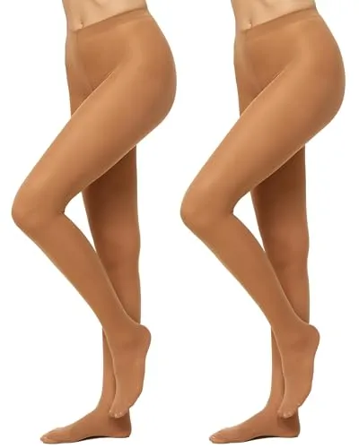 Nur Die 2er Pack Blickdicht 40 DEN Strumpfhose weiche matte Optik bequemer Bund Zwickel verstärkte Fußspitze Damen, amber, S