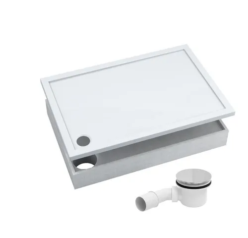 AQUABAD Duschwanne Komplettset Basic Smooth White 70x100cm - Duschkabinen & -wände mit Styroporträger für stabile Montage, antibakterieller Hochglanz-Acryl und leicht zu reinigen – ideal für moderne Badezimmer.