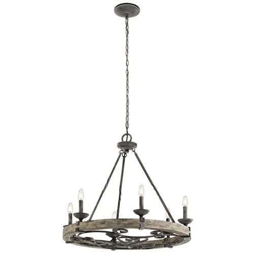 Taulbee Kronleuchter - Verwittertes Zink & Holzfurnier - Eleganter Kronleuchter im Lodge-Stil mit 6x E14 Fassung, perfekt für ein rustikales Ambiente. Verleiht jedem Raum zeitlose Schönheit und Wärme.