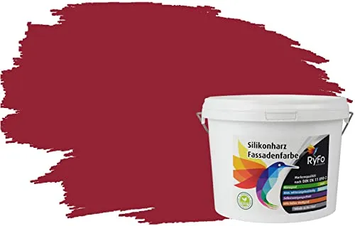 RyFo Colors Silikonharz Fassadenfarbe Lotuseffekt Kirschrot 3l - Wetterbeständige Premiumfarbe - Hochwertige Silikonharz-Fassadenfarbe für außen mit extrem hoher Deckkraft und langer Haltbarkeit. Ideal für langlebige Fassaden, bietet einen selbstreinigenden Effekt und schützt zuverlässig vor Witterungseinflüssen.