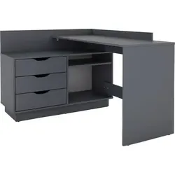 Winkelschreibtisch BELFAST in Anthrazit - Praktischer Eckschreibtisch - Der stilvolle Eckschreibtisch BELFAST bietet optimale Flexibilität und viel Stauraum. Mit 3 Schubkästen und offenen Fächern passt er perfekt in jedes Zuhause.