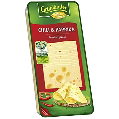 Grünländer Chili & Paprika herzhaft pikant, Schnittkäse, 48 % Fett i. Tr. 500 g