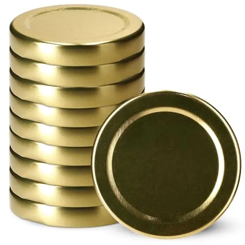 KADAX Schraubdeckel fi53 mm, Twist-Off-Deckel Set aus Metall, passend für 115ml Gläser, Ersatzdeckel mit 4 Einrastzähnen, Deckel für Flaschen und Einmachgläser (10 Stück, Gold)