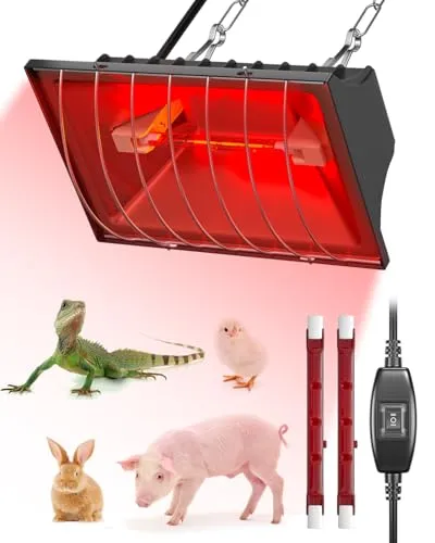 GlowUp Rotlichtlampe Wärmelampe für Küken 275W, Enthält 2x 175W R7S Infrarot Heizlampen, Geflügel-Wärmelampe Hühnerstall für Hühnchenbrüter, Welpen, Enten, Schweine, Lämmer (Schwarz)