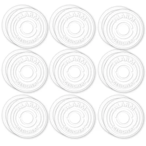 18er Aufkleber-Set Alarm-gesichert, transparent I Ø 4 cm I Achtung Objekt besitzt Alarmanlage I für Fenster-Scheibe, Tür I außen-klebend I hin368