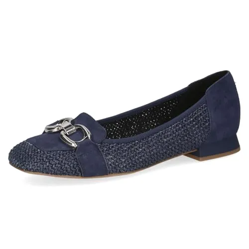CAPRICE Damen Slipper mit Absatz, Blau (Ocean Comb), 39 - Stylische CAPRICE Slipper mit 1,8 cm Trapezabsatz für optimalen Komfort. Die innovative MEMOTION-Technologie sorgt für sicheren Halt und ein angenehmes Tragegefühl. Ideal für entspannte Schritte im Alltag.