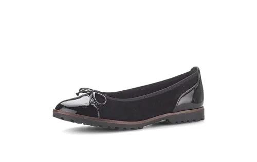 Ballerina GABOR - Damen Chunky Slipper in Schwarz - Elegante Ballerina von Gabor aus Ziegenveloursleder und Lacklederimitat, mit komfortablem Gummieinfass und gepolsterter Innensohle für höchsten Tragekomfort. Ideal für stilvolle Auftritte im Alltag.
