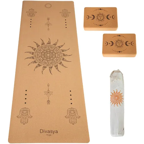 DIVASYA Kork Yogamatte Starter Set mit 2 Yogablöcken - Vielseitiges Yoga-Set für Zuhause und Studio, inklusive rutschfester Korkmatte und zwei Yogablöcken. Ideal für nachhaltiges Training und optimale Unterstützung bei allen Übungen.