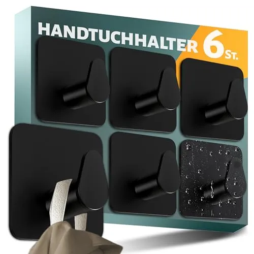 Menz Handtuchhalter ohne Bohren 6er SET in Schwarz in schwarz von Menz