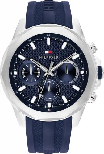 Tommy Hilfiger Multi Zifferblatt Quarz Uhr für Herren - Armbanduhren für Herren mit multifunktionalem Werk, urbanem Design und blauem Silikonarmband – ideal für stilbewusste Männer.
