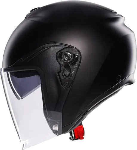 AGV E2206 Jet Helm - Irides Mono Matt Black Schwarz XS - Motorradhelm mit Sonnenschutzblende und Anti-Kratz-Visier, ideal für Sicherheit und Stil auf der Straße. Leichtes Design für optimalen Tragekomfort.