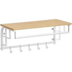 VASAGLE Garderobenständer wandmontiert, Kleiderstange mit 5 abnehmbaren Haken, schwimmende Ablage mit Hängegestell, für Flur, Schlafzimmer, Wohnzimmer, goldenes Eichenholz und Wolkenweiß