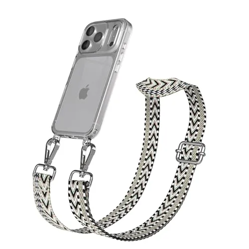 EAZY CASE Handykette - Verstellbares Taschenband kompatibel mit iPhone 17 Pro, Schulterriemen, Handykordel mit Silikon Hülle, Umhängetasche, Grün Schwarz Silber
