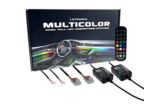 LETRONIX RGBIC RGB Full LED Rainbow Auto Ambientebeleuchtung (2er Set) - Innenbeleuchtung mit APP Steuerung und Fernbedienung - 16,7 Millionen Farben und modulare Erweiterbarkeit für individuelle Lichtakzente im Auto.