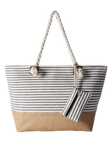 DonDon große Strandtasche XXL mit Reißverschluss - Vielseitige Damen Shopper für Strand und Urlaub - Damen-Shopper mit großem Fassungsvermögen und durchgehendem Reißverschluss, ideal für unbeschwerte Strandtage. Schütze deine Wertsachen und genieße Ordnung dank praktischer Mini-Tasche im Set.