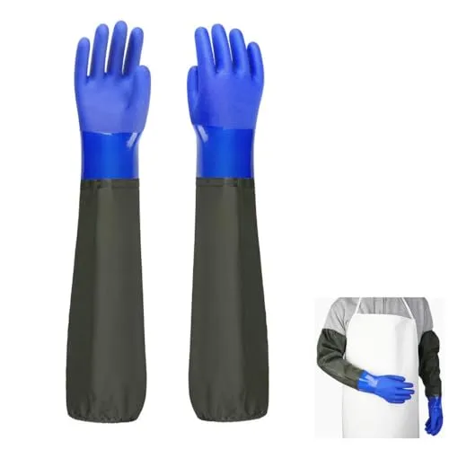 YIOIY Teichhandschuhe Lang-Fischerhandschuhe-Teichpflege Handschuhe & Arbeitshandschuhe Wasserdicht, Extra Langarm Vollarmhandschuhe für Damen und Herren, 70cm (Blau Weiches Futter)