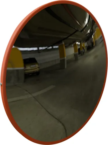HAGO24 Verkehrsspiegel Ø43cm Indoor Konvexspiegel Panoramaspiegel Überwachungsspiegel Kunststoff Rund Rot 130-160 Grad