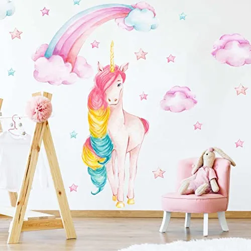 WANDKIND Einhorn Wandtattoo mit Regenbogen für Kinderzimmer in pink von WANDKIND